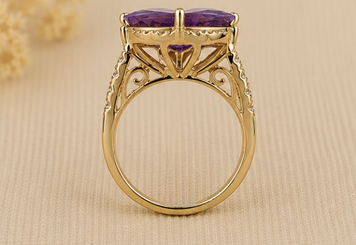 Amethyst & Diamond Hearts' Ring - 2